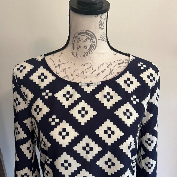 Timing Blue & White Geometric Print Three Quarter Sleeve Blouse M Office Career - Picture 2 of 8